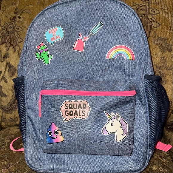 The Childrens Place Denim Patch Backpack Blue/Pink - Picture 1 of 9